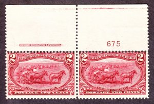 US 286 2c Trans-Mississippi Mint Plate #675 Top Pair Fine OG NH SCV $160