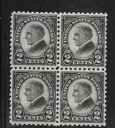 US# 612 2c Harding, black,Block of 4 (MNH)  CV  $130.00