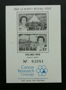 Isle Of Man Royal Visit 1979 Black Print Queen (ms) MNH *see scan