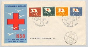 DUTCH ANTILLES FDC RED CROSS 1958 Curacao Willemstad {samwells-covers}RC106