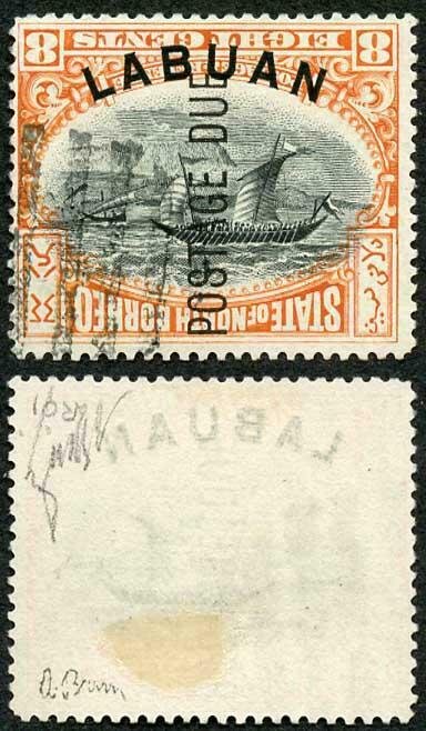 LABUAN SGD6ba Post Due 1901 8c ERROR FRAME INVERTED an Exceptional Example