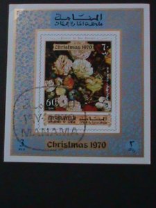 MANAMA-1970 CHRISTMAS-FLOWERS-BY JAN BRUEGEL-PAINTING-CTO IMPERF-S/S VF