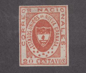 Colombia Sc 17 var. MNG. 1861 20c red Arms of Nueva Granada, VF.