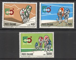 Italy Scott 958-60 MNHOG - 1967 50th Bicycle tour of Italy Set