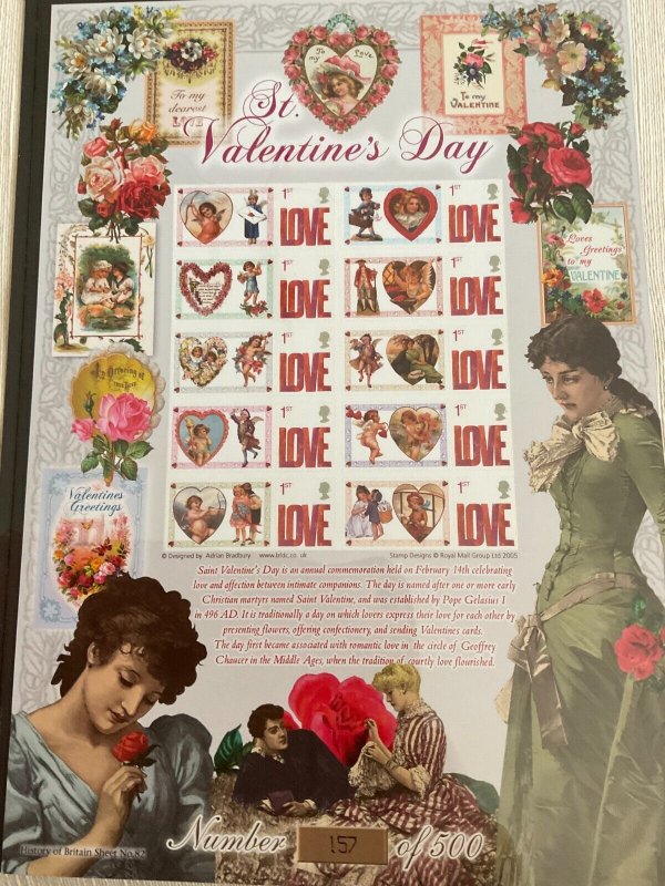 St Valentines Day Bradbury History of Britain 82 Ltd Edition of 500 Smiler Sheet