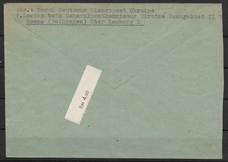 German Empire: 1942 Cover Dienstpost Ukraine