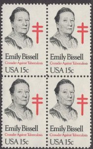 1980 Emily Bissell Block Of 4 15c Postage Stamps, Sc# 1823, MNH, OG