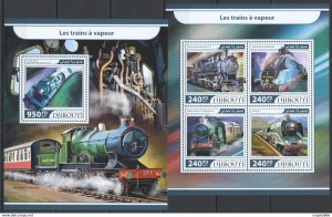 2017 Djibouti Steam Trains Railroads Transport #1628-31+Bl718 ** Fd1193