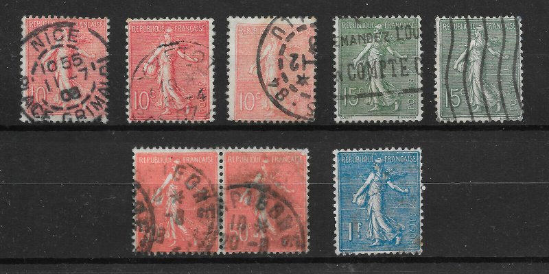 France - 1903 -1924,  Sower  - Lines in background  Stamps x 8, Used