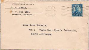 United States California Riverside 1936 machine  5c Roosevelt Bureau to Austr...