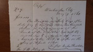 May 9 1860 Russell Major Waddell Pony Express WA City Warrant $10K Secretary War