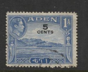 ADEN - Scott 36 - Overprint - 1951- Used - Single 5c on a 1a Stamp