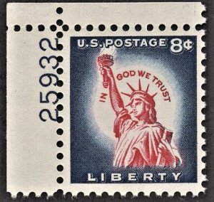 US 1042 MNH F/VF 8 Cent Statue of Liberty Plate # Single