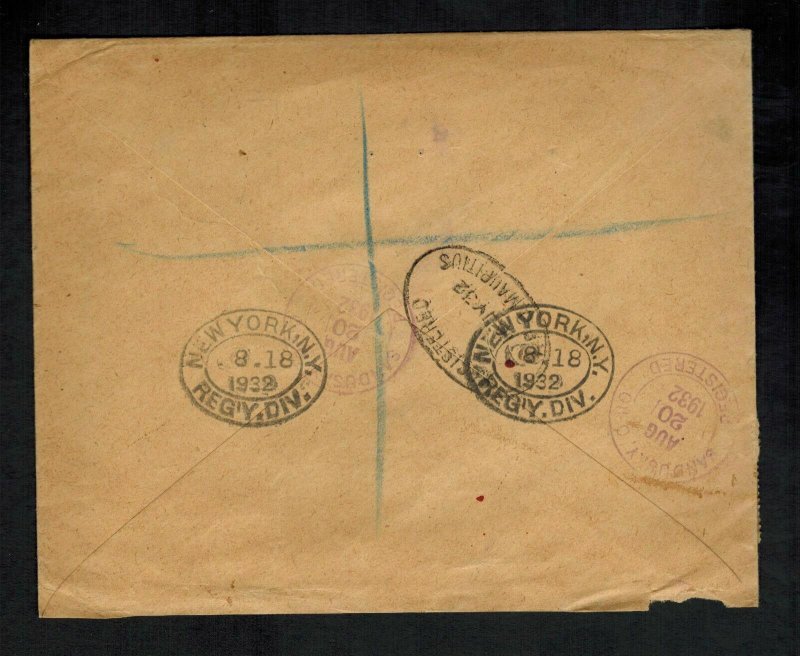 1932 Mauritius Registered Cover to USA