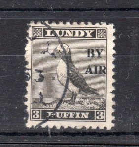 LUNDY: 3p 'BY AIR' OVERPRINT (NARROW) USED (THINNED)