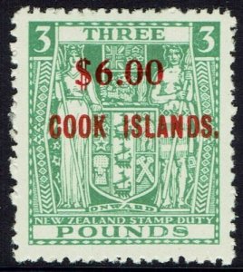 COOK ISLANDS 1967 ARMS NEW ZEALAND $6.00 ON 3 POUNDS MNH ** 