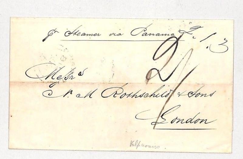 I325 1860 CHILE BRITISH POST OFFICE *Valparaiso* CDS Transatlantic GB Via Panama