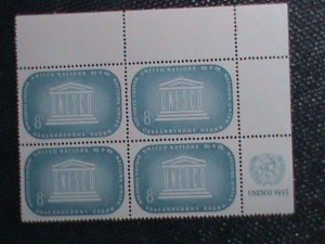 ​UNITED NATION-1955 SC#34 UNESCO: NY-MNH IMPRINT BLOCK VF-67 YEARS OLD STAMP