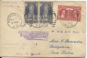 1928 (1 May) cover posted on First Flight from Washington sent to Barbados