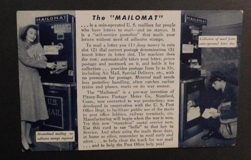 1944 USA Postcard Cover Washington DC to Royalton PA Mailomat Advertisement