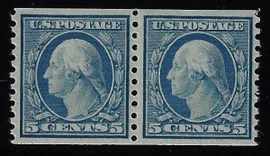 Scott #496 - $20.00 – F/VF-OG-NH – Exceedingly fresh coil pair. Very choice.