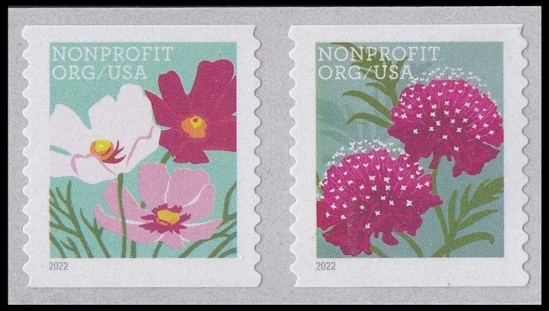 US 5665a Butterfly Garden Flowers Nonprofit Org 5c coil pair A MNH 2022