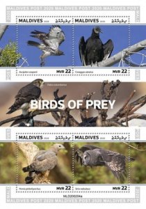 Maldives - 2020 Birds of Prey - 4 Stamp Sheet - MLD200204a