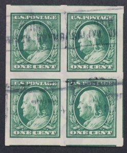 U.S. Used #383 1c Franklin Imperf Block 100J Right Vertical Pair.  Scott: $20.00