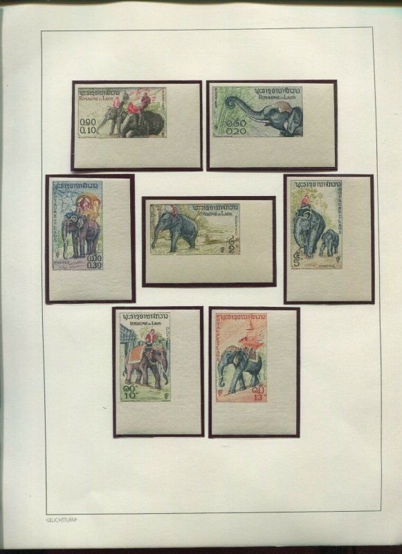 88+ ROYAUME DU LAOS 1958 ELEPHANTS ISSUE IMPERFORATE TRIAL COLOR PROOF STAMPS
