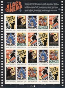 US: 2008 BLACK CINEMA; Complete Sheet of 20 - Sc 4336-40; 42 Cents Values