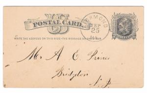 UX5 Postal Card 1877 Richmond ME Fancy Cancel Farm Loan R S Webbe A E Prince