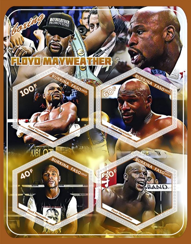 Stamps.Sports. Boxing Floyd Mayweather 2020 year 1+1 sheets perf Burkino Faso