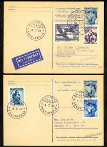 AUSTRIA 1953 ARCTIC CIRCLE FLIGHT REPLY CARDS Used Both Ways SWEDEN