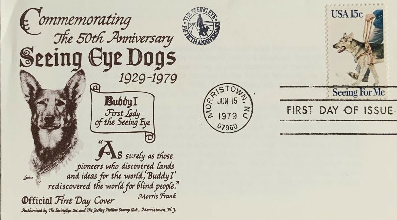 Seeing Eye inc. & Jackey Hollow Stamp Club Morristown 1787 Seeing for Me Dog 