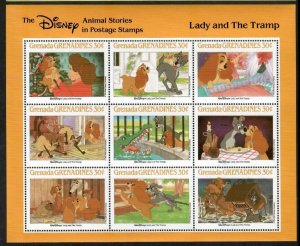 Grenadines 1988 - Disney Lady and the Tramp - Sheet of 9 Stamps Scott #990 - MNH