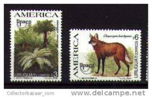 AMERICA UPAEP MNH STAMP animal, palm tree, fox, wolf, forest, plants, green