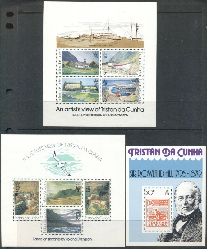 TRISTAN DA CUNHA: 3 MNH S/Ss - Art, Stamps on Stamps, Penguin, Rowland Hill