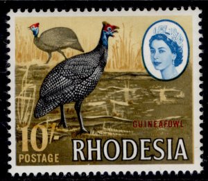 RHODESIA QEII SG406, 10s black, buff, light blue & carmine-red, NH MINT.