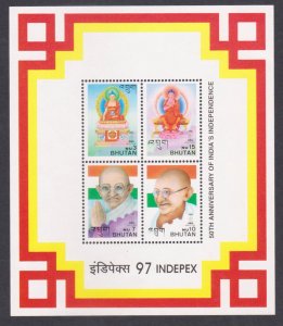 BHUTAN - 1997 INDIPEX '97 / LORD BUDDHA & MAHATMA GANDHI - MIN. SHEET MI...