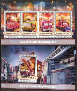 Togo 2017 Fire Engines Trucks sheet + S/S MNH