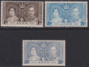 Stk #1 1937 Aden Coronation complete set MLH Sc# 13 /15 CV: $1.70 Stk #33