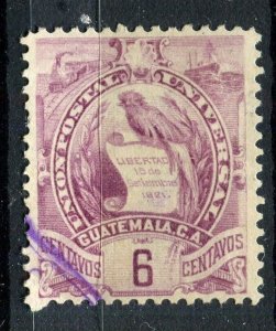 GUATEMALA; 1886 classic Quetzal Coat of Arms issue fine used 6c. value