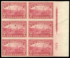 1904-9 #373 Cat$375, 1909 2c Hudson-Fulton, imperf. right margin plate number...