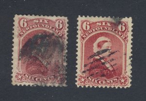 2x Newfoundland Used stamps;  #35-6c F/VF & #36-6c VF Guide Value = $26.00