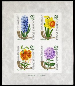 Hungary #B233b Cat$40, 1963 Stamp Day (Flowers), imperf. souvenir sheet of fo...