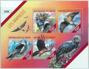 M1536 - NIGER, ERROR, 2014 MISSPERF SHEET: Birds of Prey, Raptors, Falcons, Owls