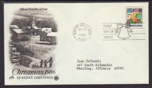 US Christmas 1986 PCS Typed FDC BIN