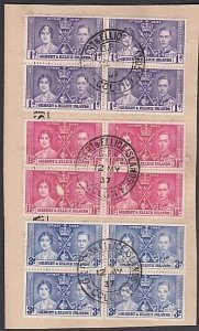 GILBERT & ELLICE 1937 Coronation blocks of 4 on piece - Ocean Island cds...a3434