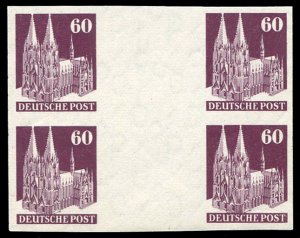 Germany #654var, 1948 60pf violet brown, imperf. horizontal gutter block of f...