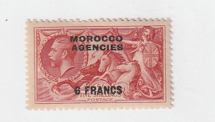 MOROCCO AGENCIES SG # 226 VF-MNH KGV 6 FRANCS ON 5sh ROSE RED BRITANNIA/SEAHORSE